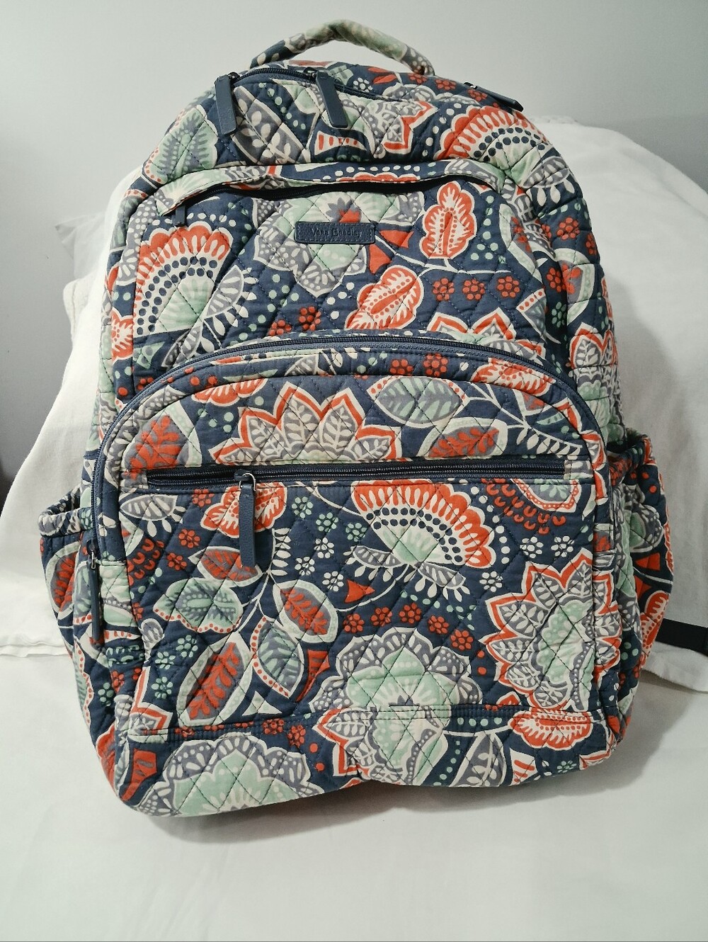 Vera Bradley Navy Quilted Floral Backpack with Coral & Mint Accents - Picture 11 of 12